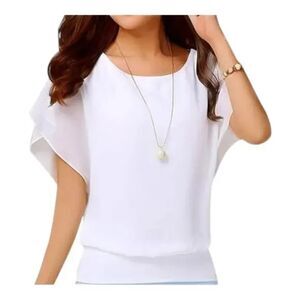 Neineiwu White Sheer Chiffon Soft Blouse & Tank Combo | Banded Waist | Large